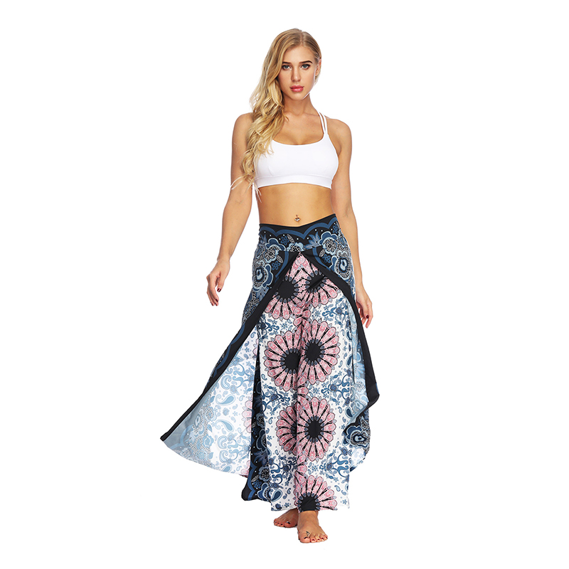 hot sale Women's Yoga Mandala Open Leg Pants Comfort Wide Leg Gypsy Hippie Aladdin Bohemian Pants Printed Thai Split Leg Harem Pants