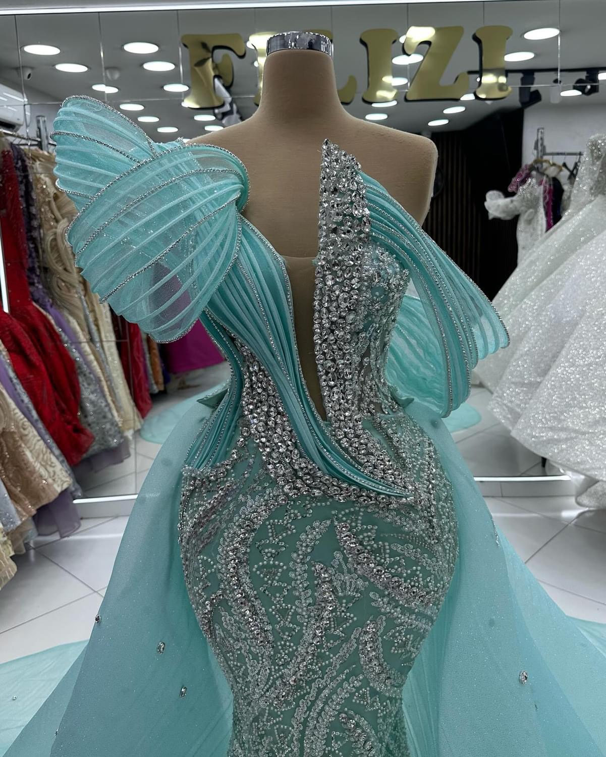 2024 Plus Size Sage Mermaid Prom Dresses For Special Occasions Sequined Rhinestones Luxurious Evening Party Birthday Gowns Dress For Women Vestidos de
