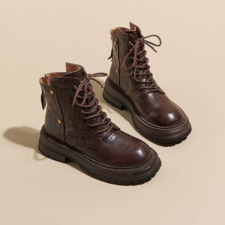 Gu Yun | Maillard Handheld Brown Thick Bottom Martin For Women's 2024 Autumn/Winter New Short Boots