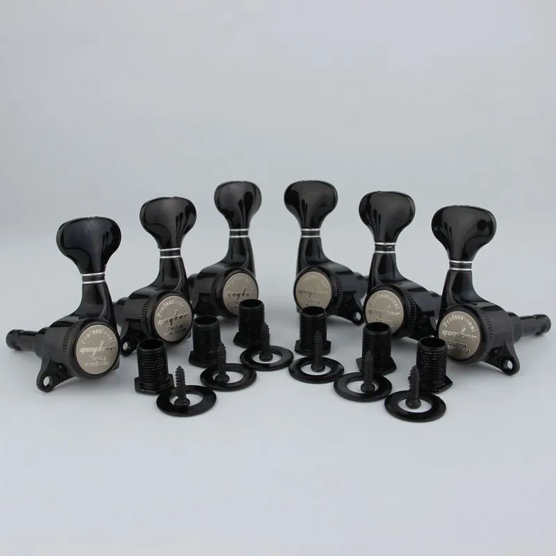 GUYKER Guitar Machine Heads Locking String Tuning Key Pegs Tuners for Electric Guitars Black