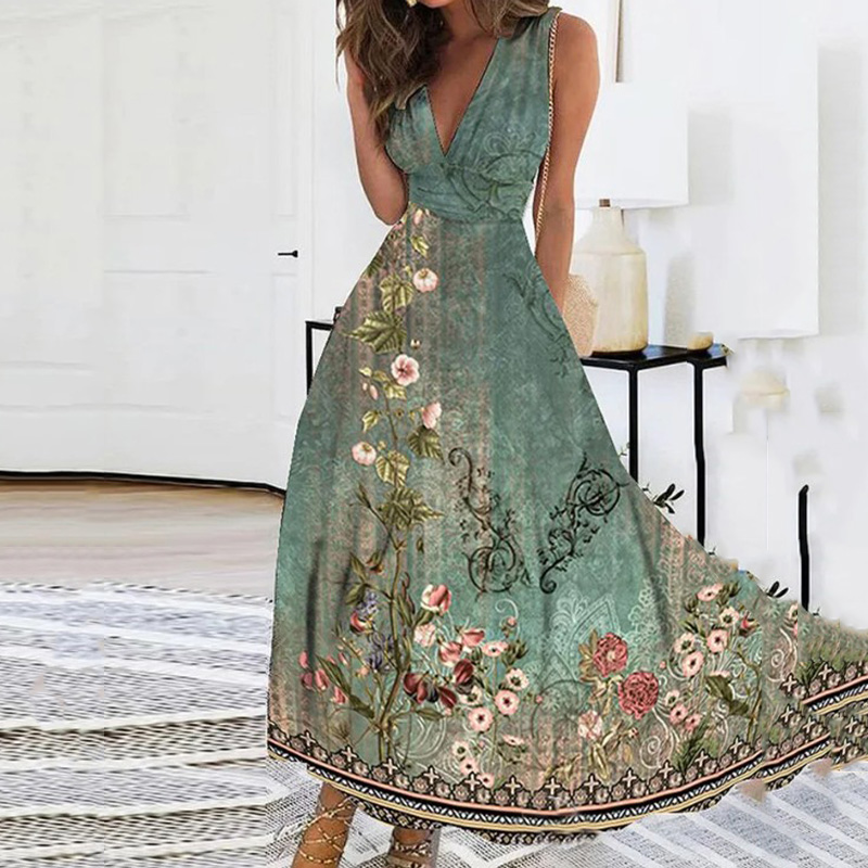 designer dresses womans designer clothing Kleider skirt V Neck Summer Conventional Sleeve Maxi Dresses Sleeveless Floral Brief S 5XL sexy plus size wo