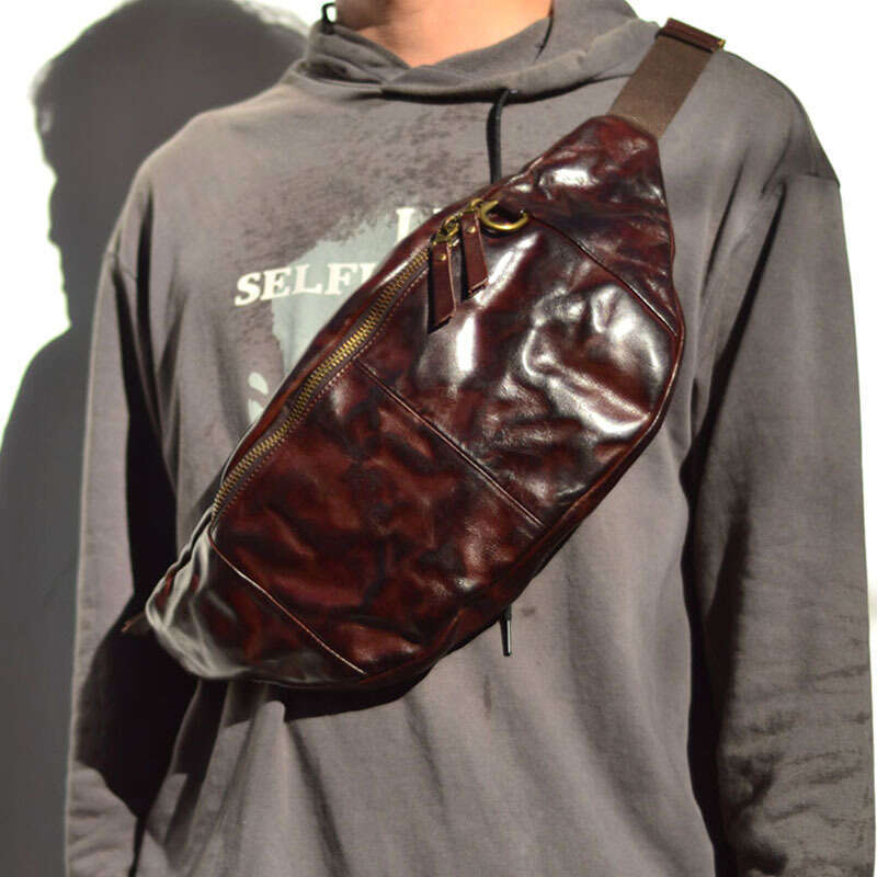 Casual Vintage Pleated Old Fashion Leather Men's Large Breast Plant Tanned Leather Crossbody Bag Head Layer Cowhid