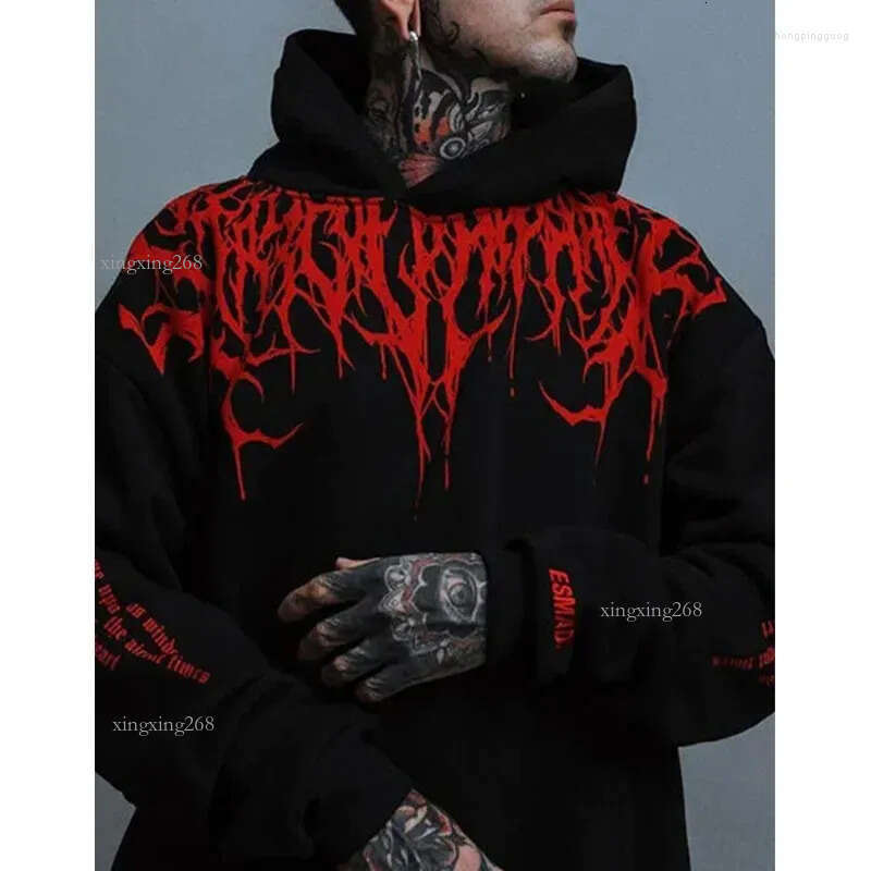 Men's Hoodies Evil Blood Large Pattern Hoodie Unique Personality Casual Autumn / Winter Thickened Warm Black For Men Full
