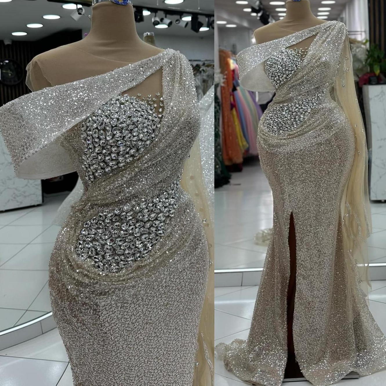 2024 Plus Size Champagne Illusion Mermaid Prom Dresses For Special Occasions Rhinestones Stylish Evening Party Birthday Gowns Dress For Women Vestidos