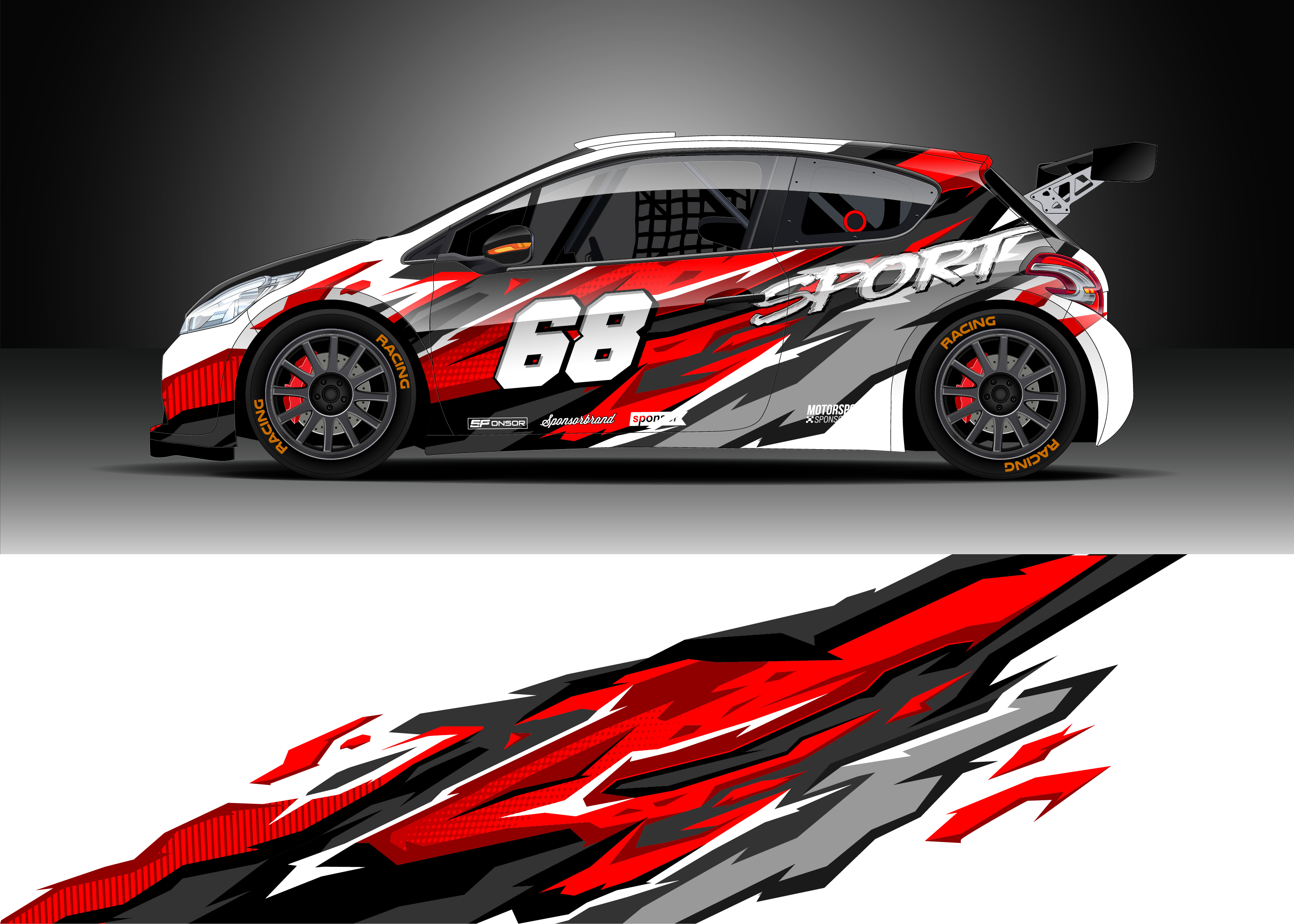 Full Body Racing Graphic Decal Vinyl Wrap Modern Design Red Retro Car Full Wrap Sticker Decorative Car Decal 400*100cm 4fb44
