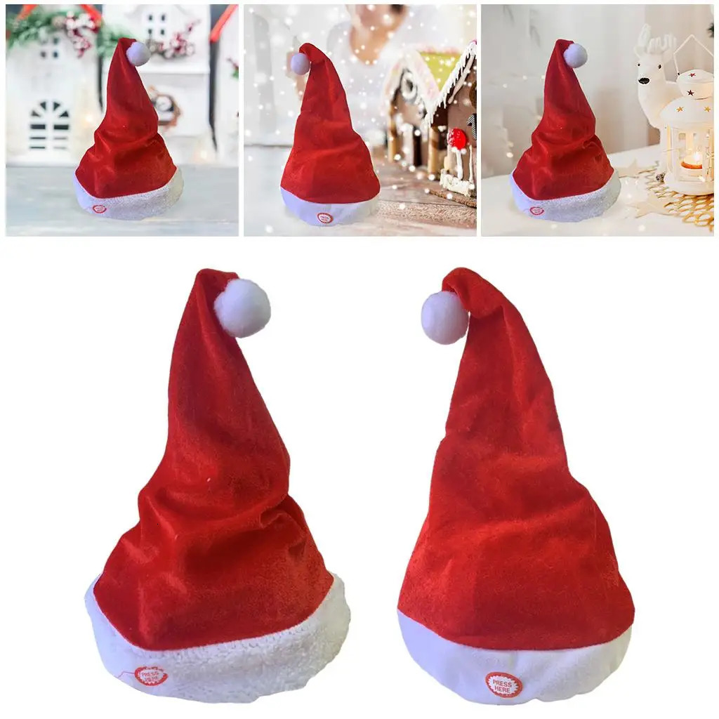 Singing dancing Santa Claus hat decoration music swaying red and white plush Santa Claus holiday hat 241108