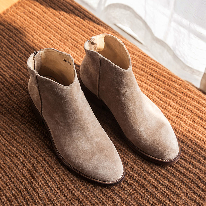 BeauToday Ankle Boots Women Top Quality Cow Suede Zip Autumn Fashion Lady Genuine Leather Shoes Flat Heel Handmade FS03274