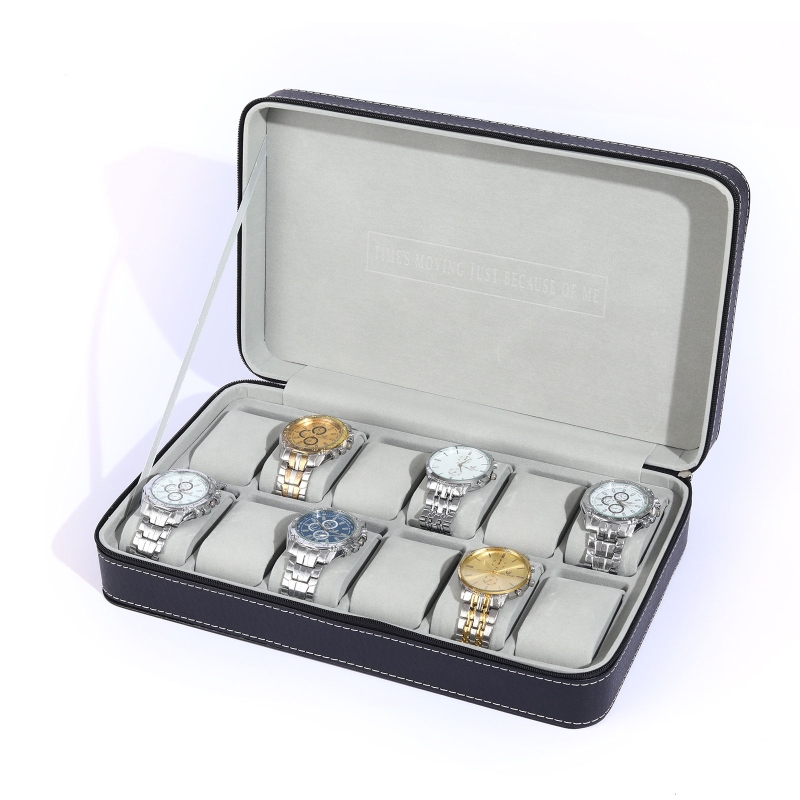 PU Leather Watch Box Practical Watches Display Case Jewelry Storage Organizer with Lock/Zipper for Women Men Gift Supplies