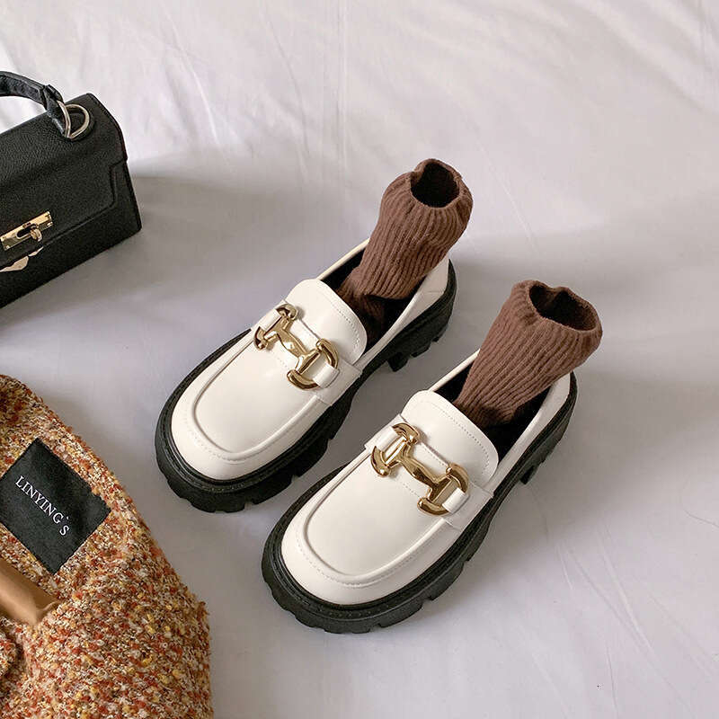 Xingguang Fang Lefu Women's New British Style Metal Buckle Single Thick Sole Genuine Lazy Two Wear Casual Small Leather Shoes
