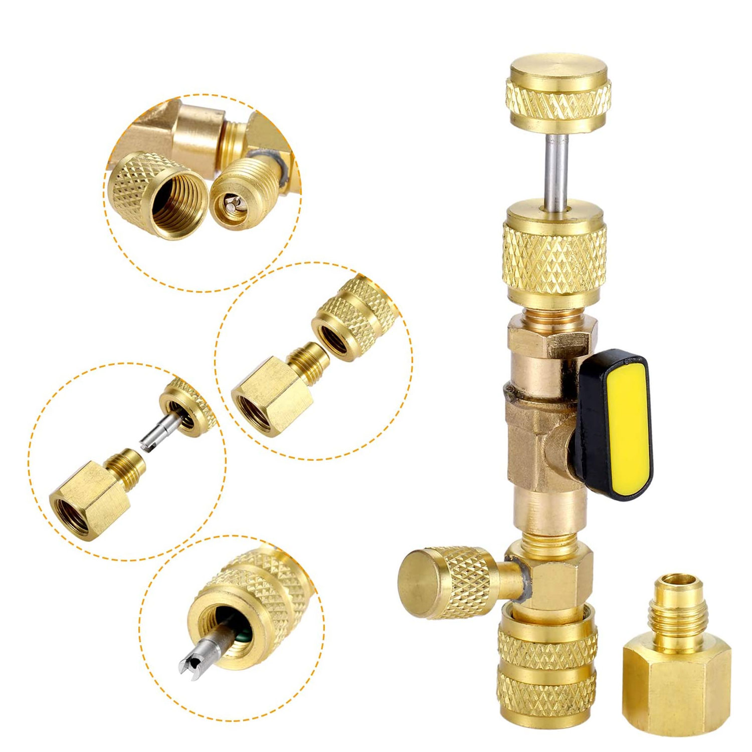R410A R22 Valve Core Remover Installer Tool with Dual Size 1/4 & 5/16 Port for R404A R407C R134A R12 R32 HVAC System