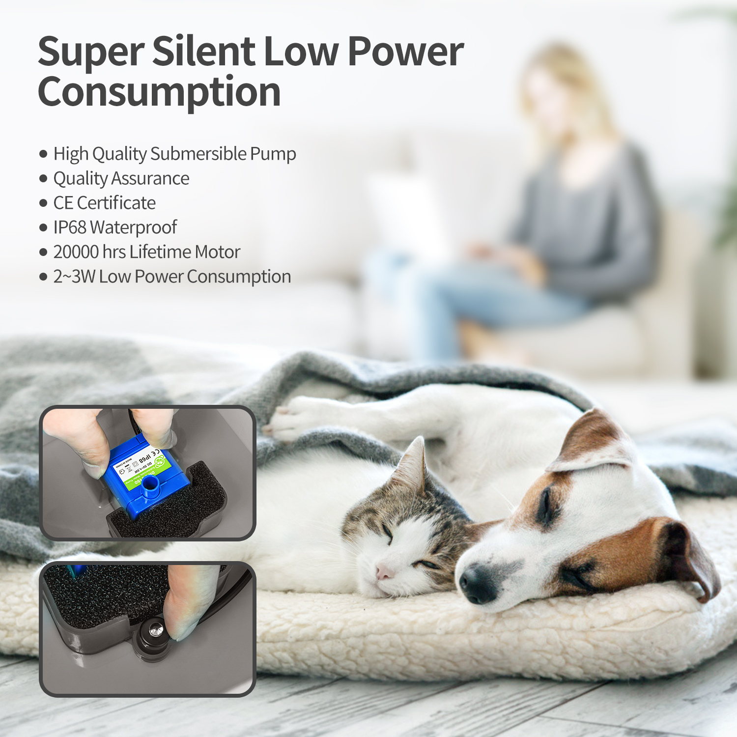 Cat Water Fountain Ultra Quiet Automatic Drinking Water Dispenser Pet Water Fountain with LED Light 2L Capacity with Filter