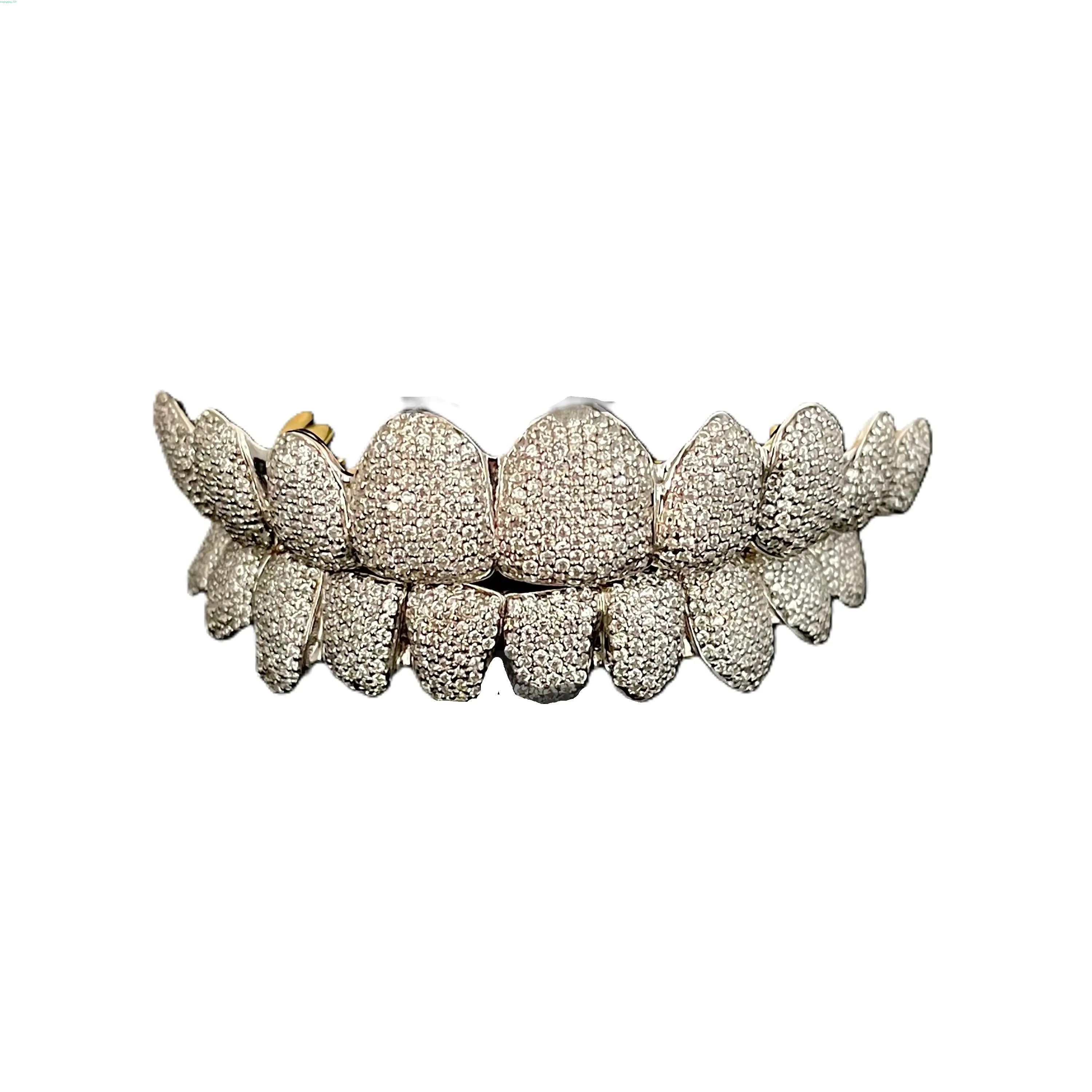 Top Quality 10k Gold Grill with Fancy Style vvs Moissanite Dia Out Teeth Grillz for Men solid