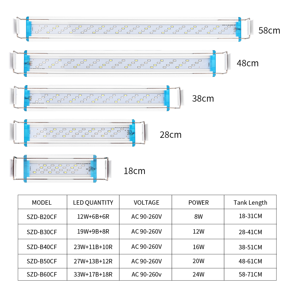Super Slim LEDs Aquarium Lighting Aquatic Plant Light Extensible Clip on Lamp 18-75CM For Fish Tank 90-260V