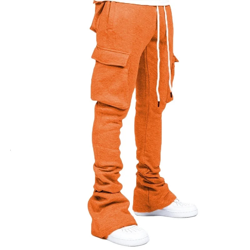 Mens Stacked Joggers With Pocket Street wear Mens Sweatpants Cargo Pants Flare Trousers 2024 winter clohting track pants 240329