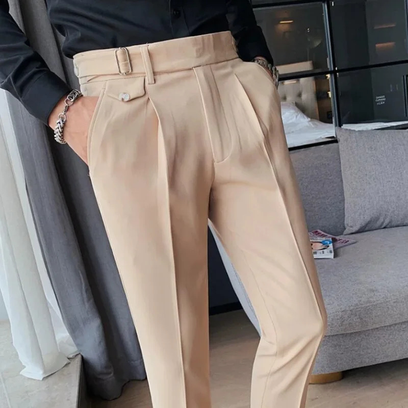 Men Suit Pants 2023 British Style Business Casual Solid Slim Fit Straight Dress for Formal Trousers Clothing 240326
