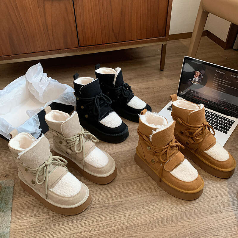 Gu Yun | Thick Soled Snow For Women 2024 New Winter Warm Height Increasing Short Boots With Plush And Thick Anti Slip Cotton Shoes