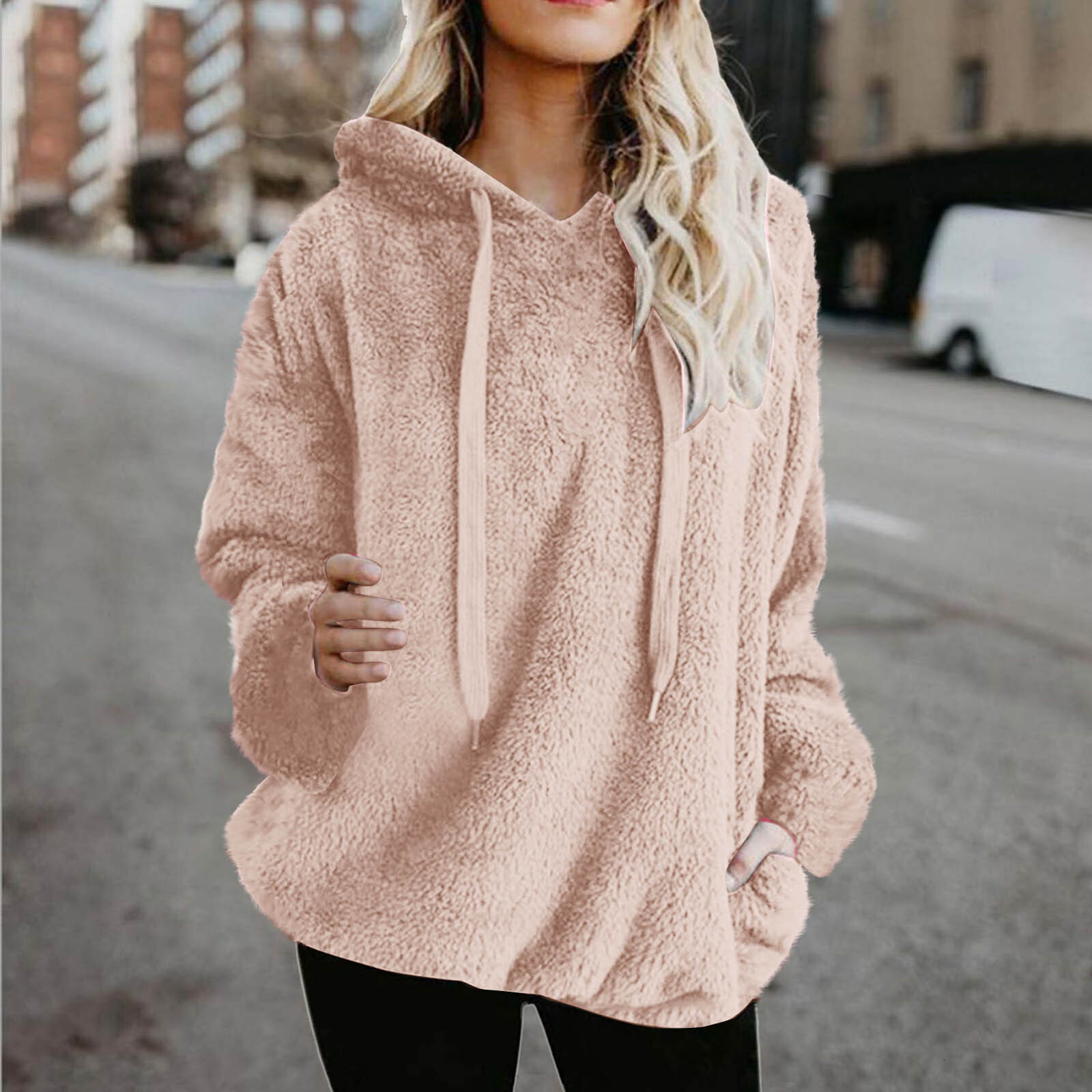 Designer TEMU long sleeved plush new women's thick hoodie