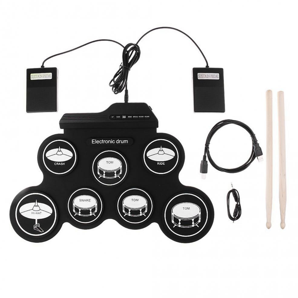 Electronic Drum Digital 7 Pads / 9 Pads Roll up Set Silicone Electric Drum Kit with Drumsticks Sustain Pedal Support USB