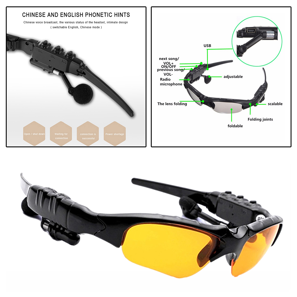 Music Sports Bluetooth Sunglasses Polarized Glasses Headset Headphone With Mic for Driving