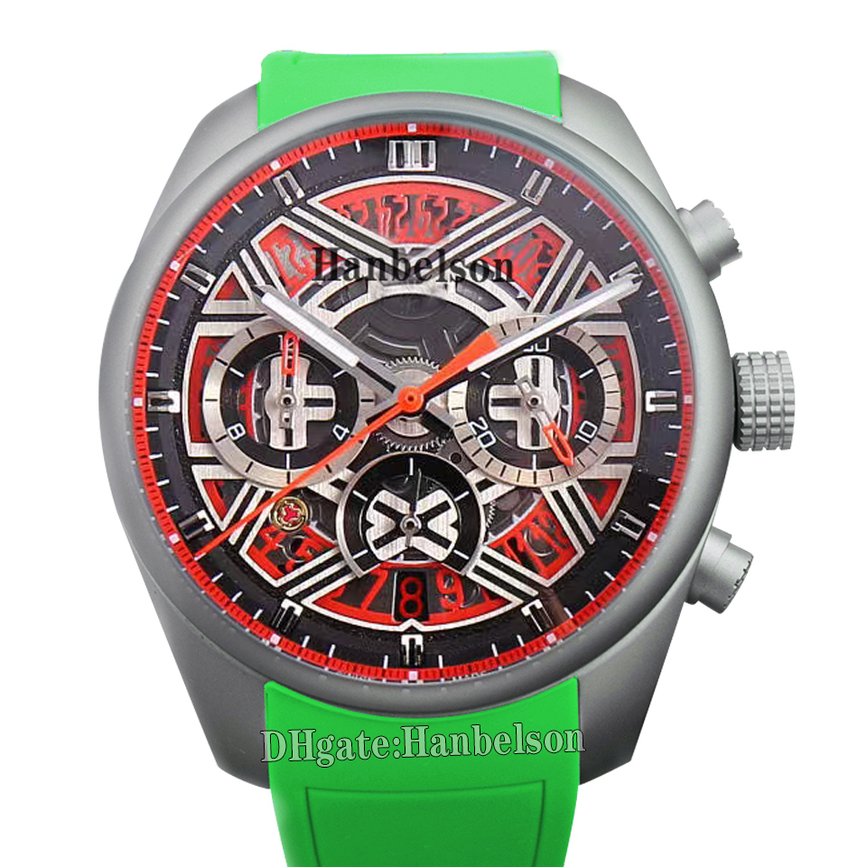 Mens watch Skeleton dial Quartz Chronograph Movement Blue Sports Rubber Strap Wriswatch Battery 45mm All Steel Metal Strap Gift clock