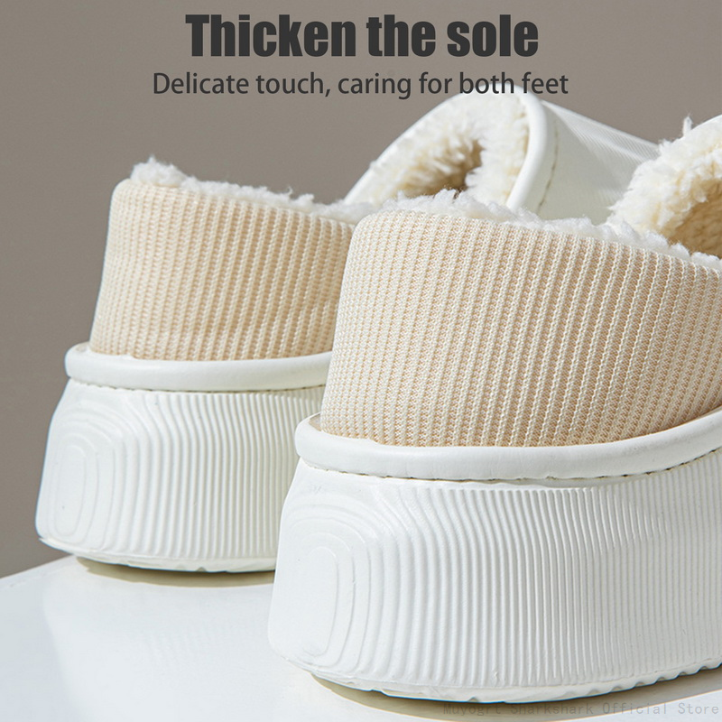 Waterproof Women Slippers Winter Couple Warm Plush Slip-On House Slides Indoor Outdoor Thick Sole Footwear Non-Slip Shoes fd44