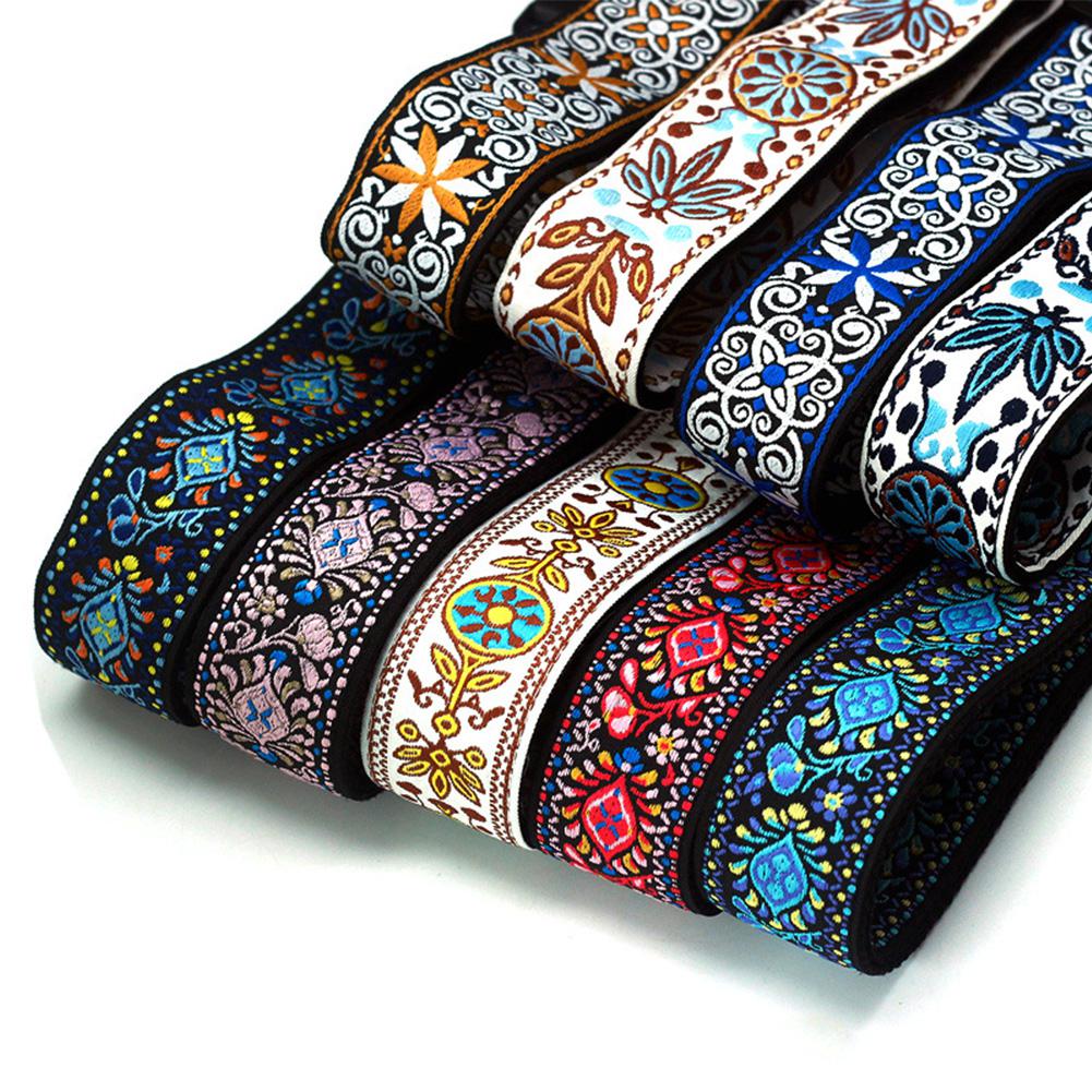Guitar Strap Embroidery Belt Adjustable Jacquard Band with Leather End for Bass Acoustic Electric Folk Guitar Musical Instrument