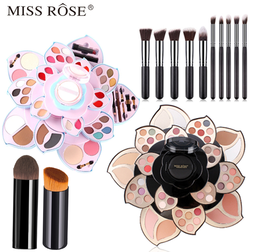 a Set Makeup ROSE MISS Professional Box Matte Glitter Eyeshadow Powder Blush Women Multi functional Palette Cosmetic Case Brush