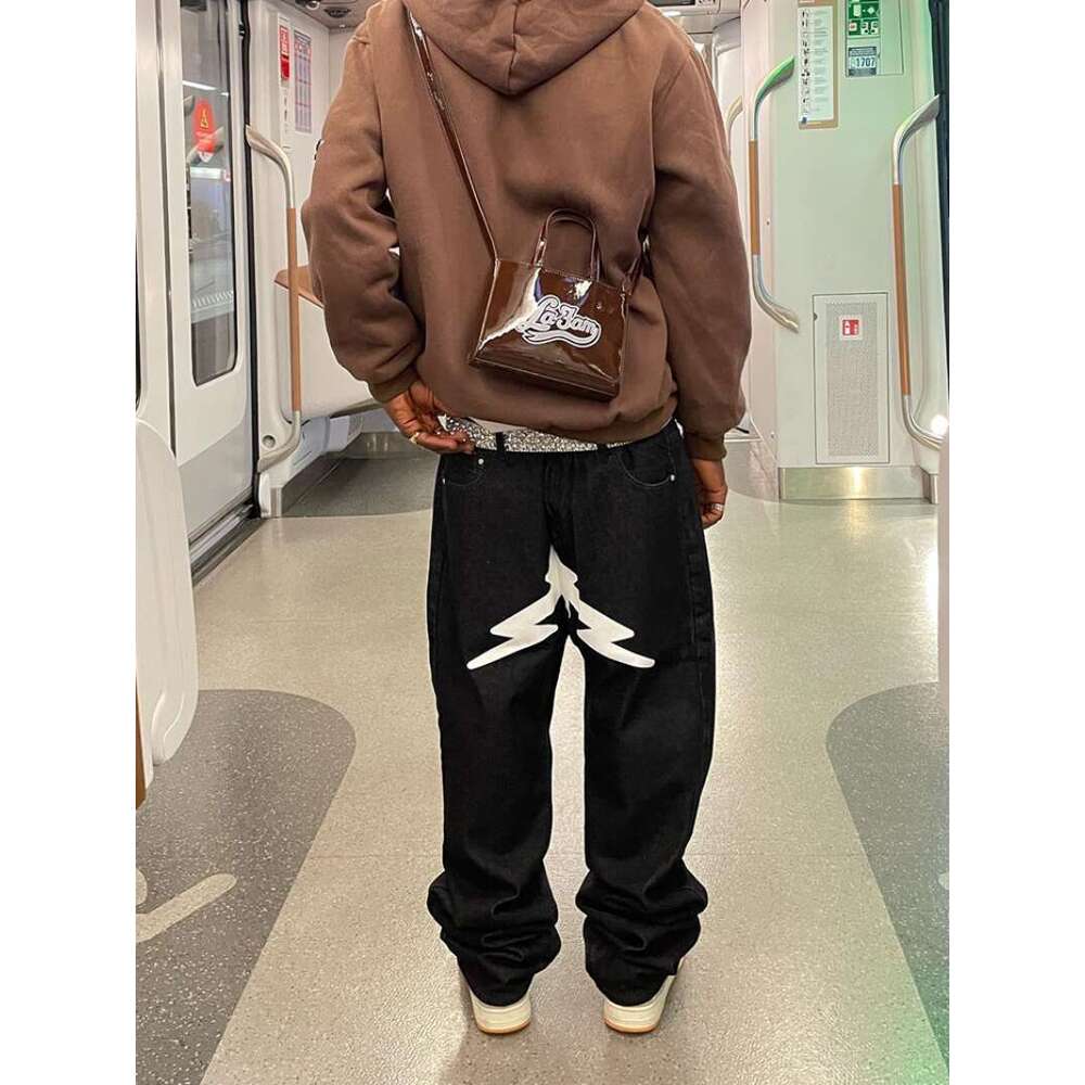 Printed Casual Men's Fashion Design Y2k Retro Loose Straight Jeans Men And Women Hip Hop Pants Ins Hot Sale