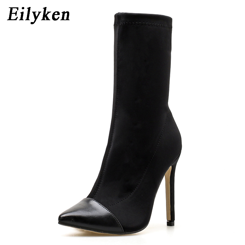 Eilyken Women Knitting Stretch Sock Ankle Boots Pointed Toe Elastic Slip On High Heel Autumn Winter Pumps Shoes ee8e