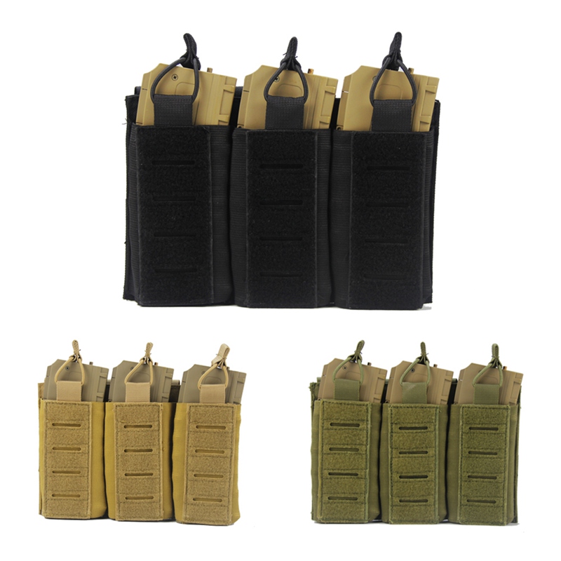 Molle Pouch Tactical Magazine Bag Elastic Open-Top Triple Mag Pouch Holder Carrier For M4 M14 M16 AK AR