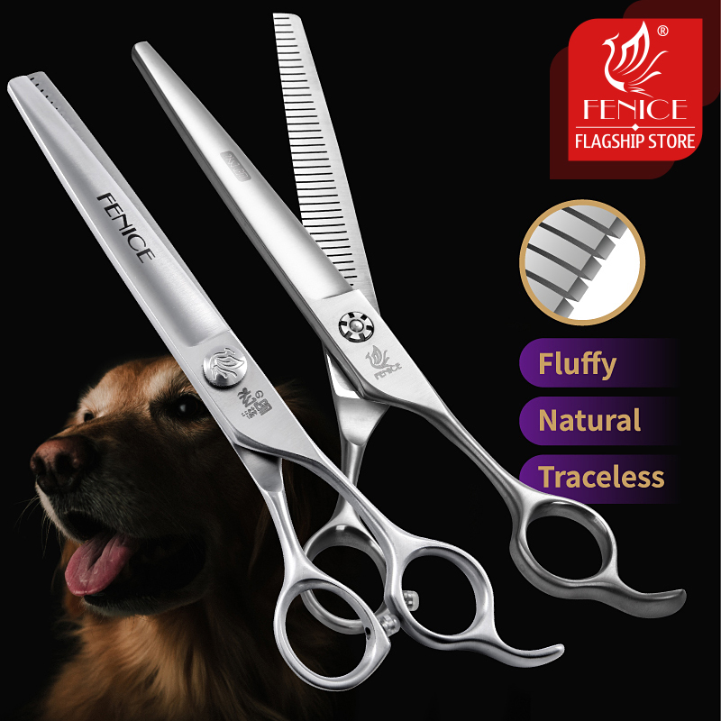 Fenice 7" Pet Dog Grooming Scissor Thinning Shears Sharp Edge Animals Cat Reversed Tooth Scissors Cutting tools tijeras tesoura