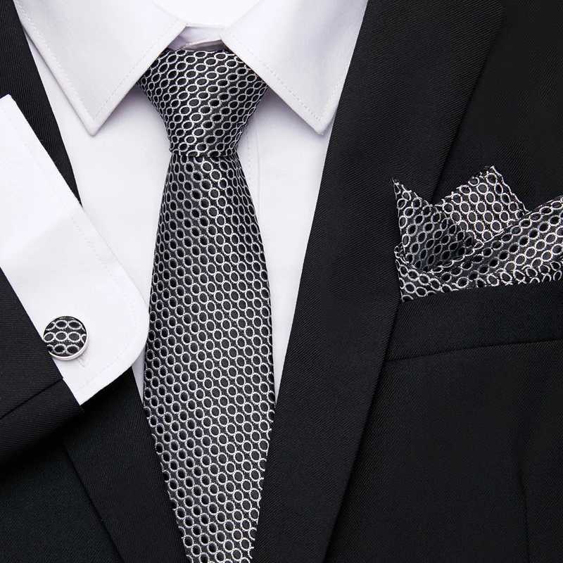Jacquard Fashion Brand Festive Present Tie Pocket Squares Cufflink Set Necktie Mans Sliver Shirt AccoriesX241109