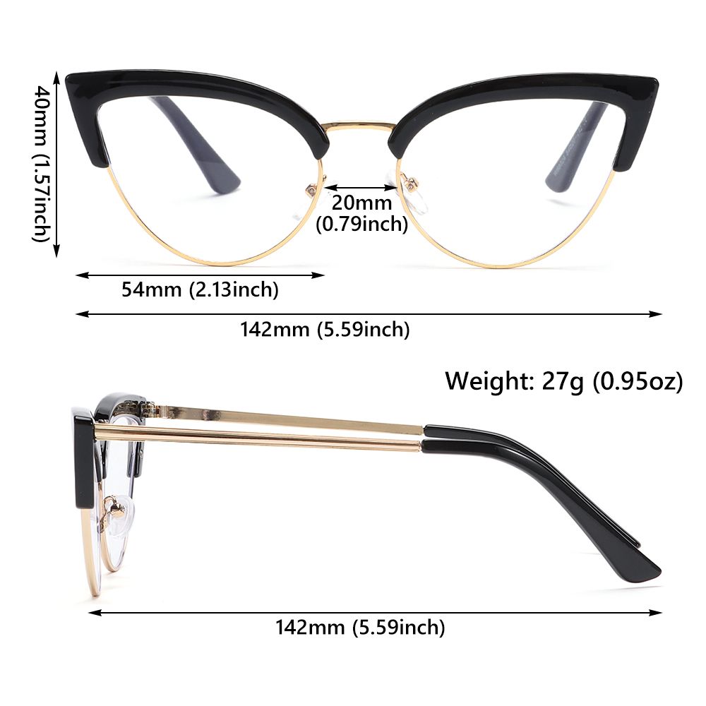 Designer Computer Goggles Women/Men Metal Frame Cat Eye Computer Glasses Blue Light Blocking Glasses Office Glasses