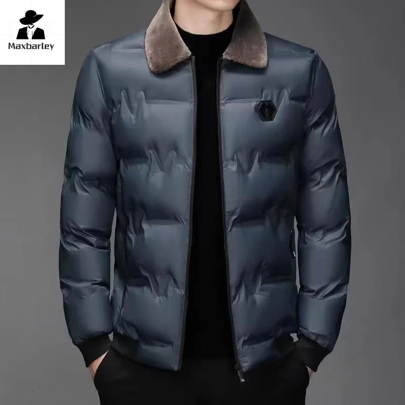 Winter jacket mens high-quality business slim fit thick windproof with fur collar Parka casual warm cotton pad jacket 241108