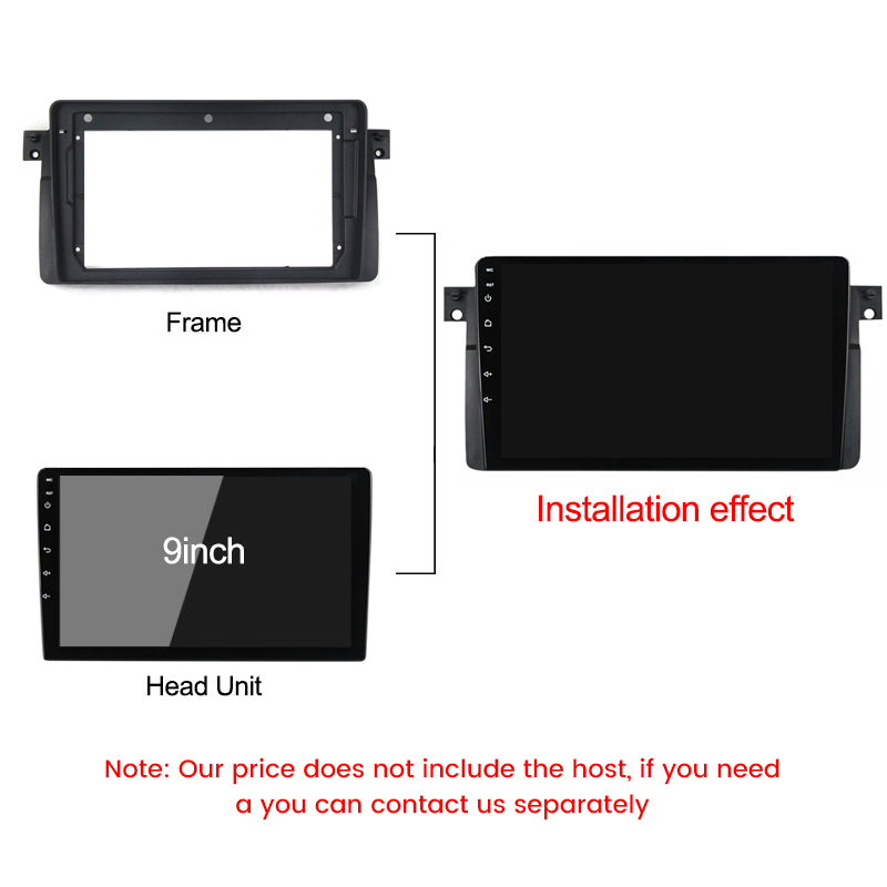 2 DIN Android Radio frame For Bmw E46 / M3 / 318i / 320i / 325i / 330/335 1998-2006 Car Multimedia Fascia Cable Mounting Frame