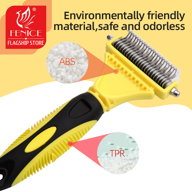 Fenice Professional Pet 2 Double-Sided Grooming Rake Comb Comfortable Handle Pet Grooming Brush For Dog Cat Removing
