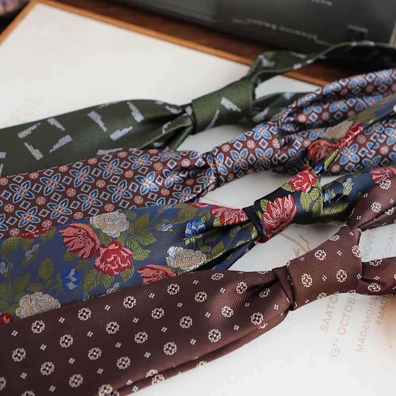 2024 New Design Green Brown Neckties 8cm Men Polyester Flower Neck Tie Young College Student Daily Wear Shirt Accories CravatX241111