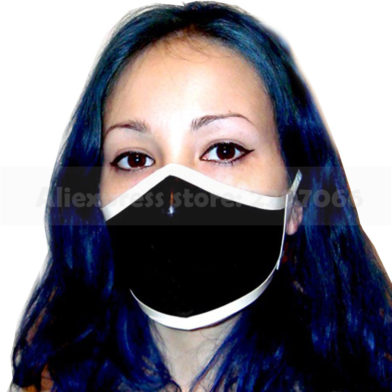 Sexy Latex 2025 Mask Cosplay Mouth Cover Rubber Black With White Hood DIY Club new Handmade RLA001