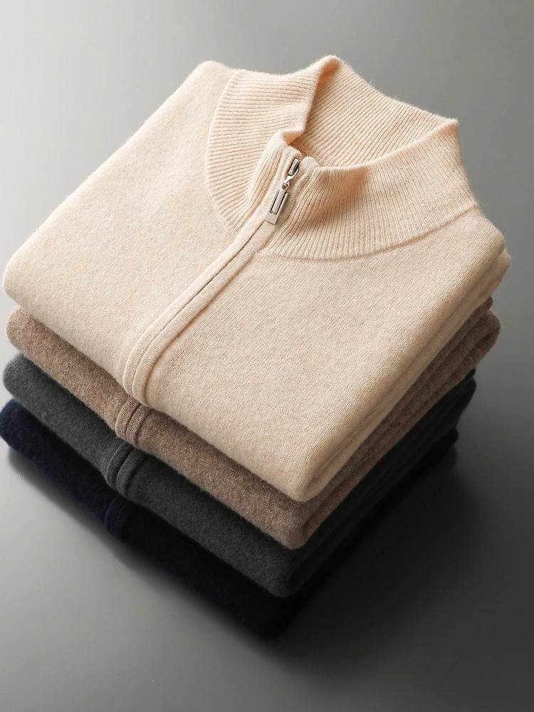 Mens Zipper Wool Cardigan Waistcoat Autumn Winter Cashmere Sweater Sleeveless Knitwear 100 Merino Vest Tops Clothing 241108