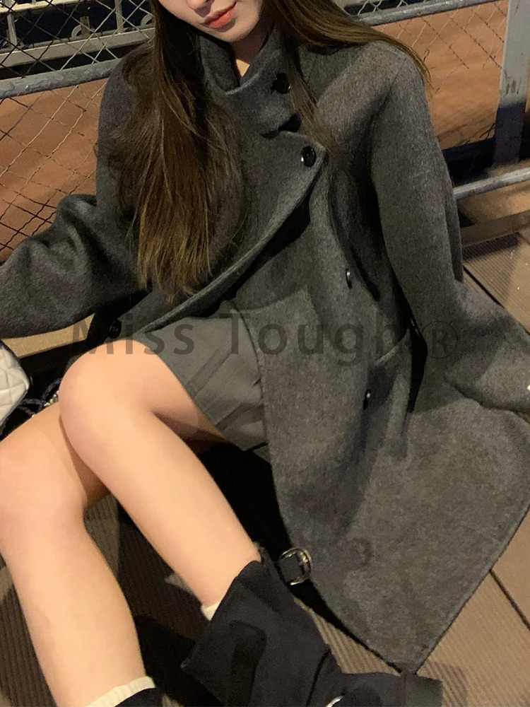 Korean fashion retro wool warm winter coat womens fashion retro solid coat womens casual party clothing 241108