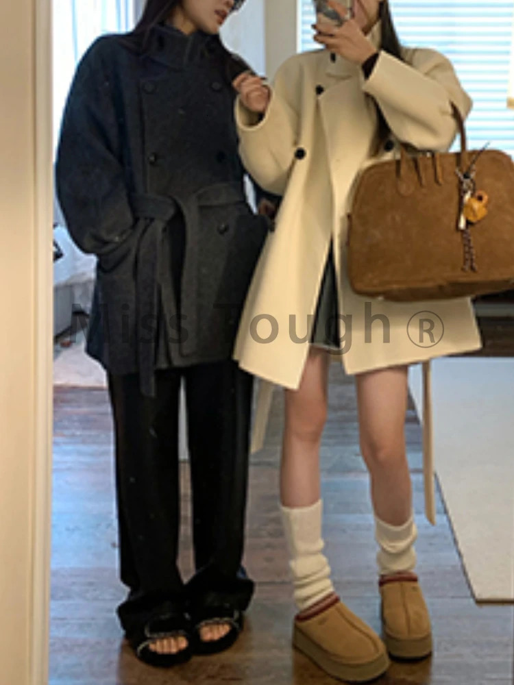 Korean fashion retro wool warm winter coat womens fashion retro solid coat womens casual party clothing 241108