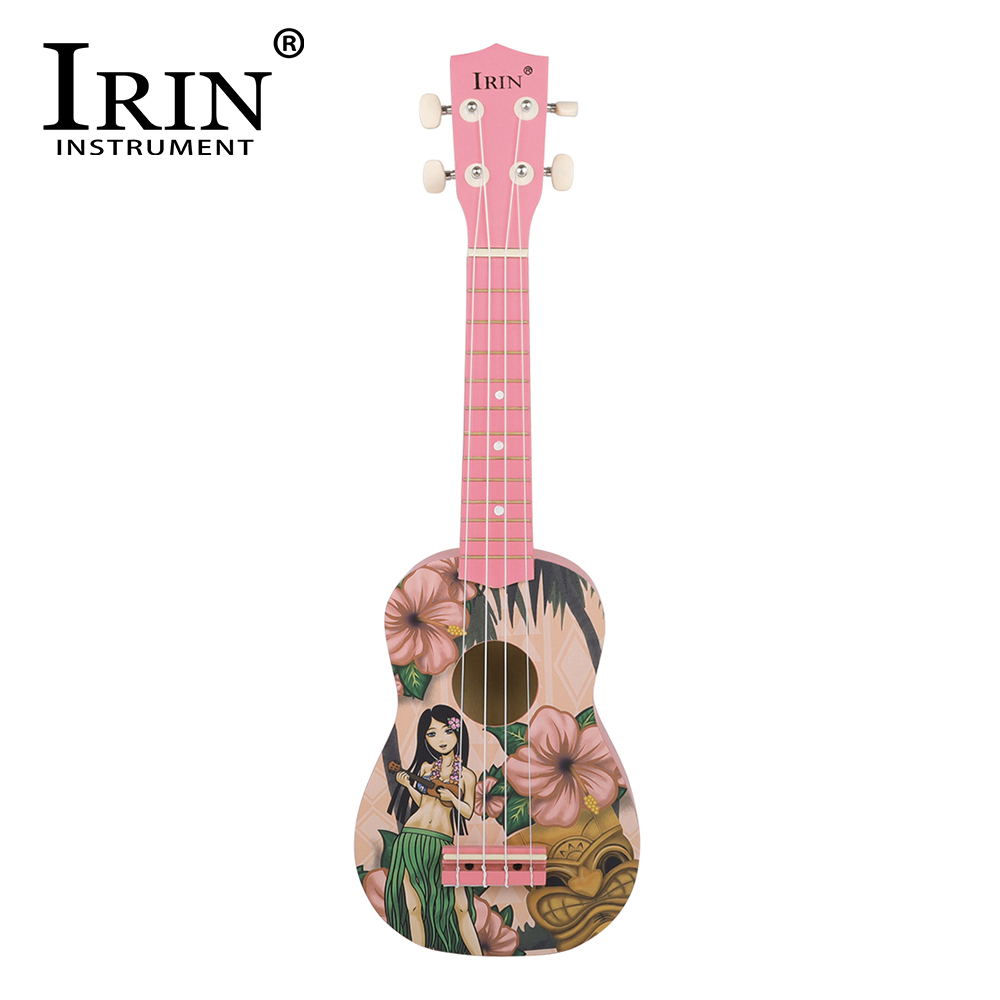 IRIN new 2025 21 Inch Soprano Ukulele 4 Strings Hawaiian Guitar Pink Little Girl Pattern Ukulele Children Beginner Musical Instrument
