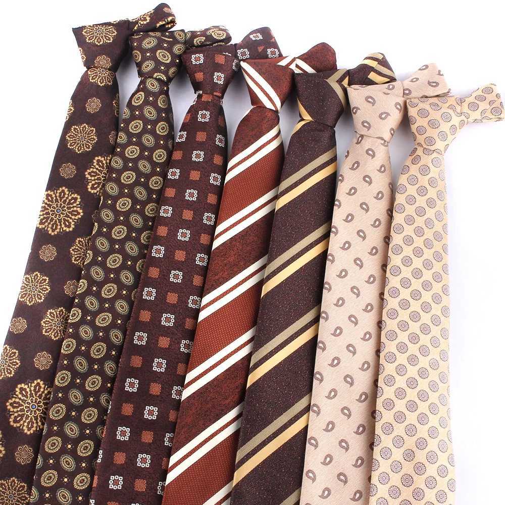 Brown Color Ties For Men Women Striped Neck Tie For Party Busin Classic Paisley Coffee Neckties Coffee Wedding Neck Tie GiftsX241111