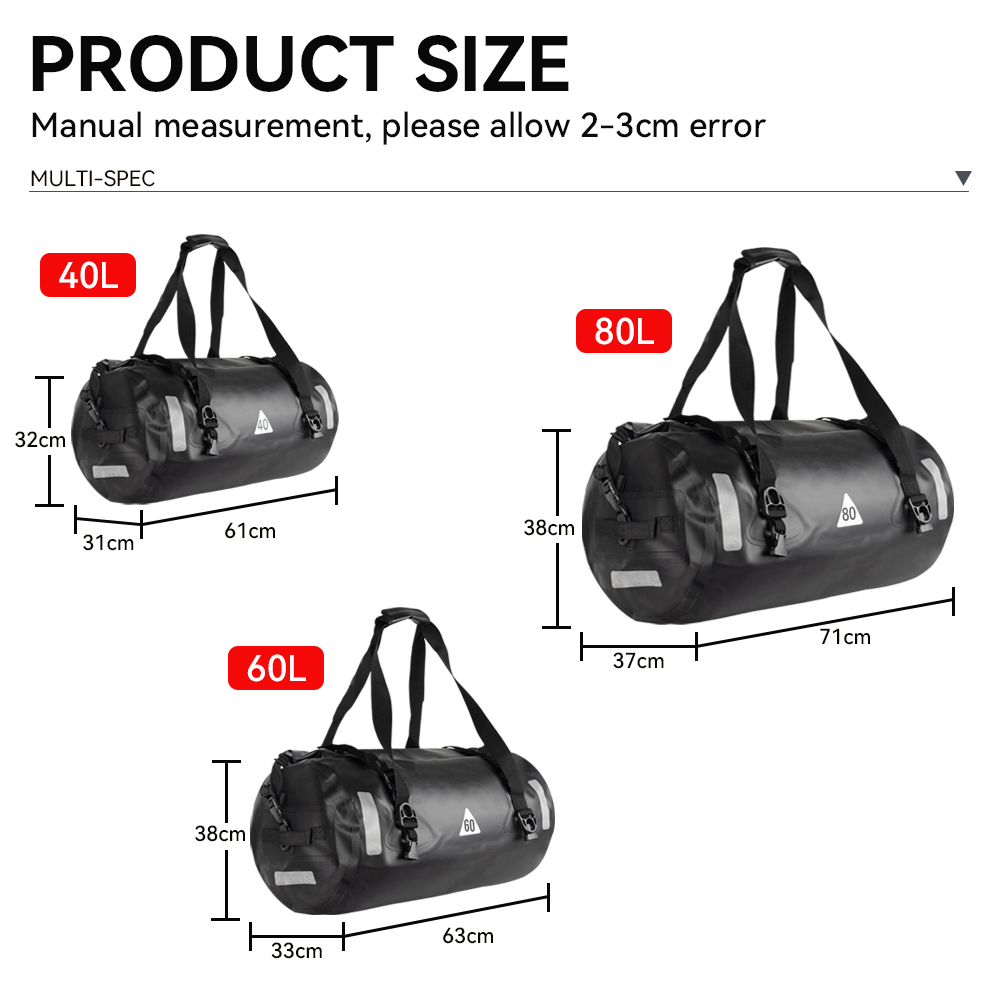 40L Seat Waterproof Motorcycle Tail Travel Outdoor Dry Roll Pack Bag Motorbike Lage Backpack 60L