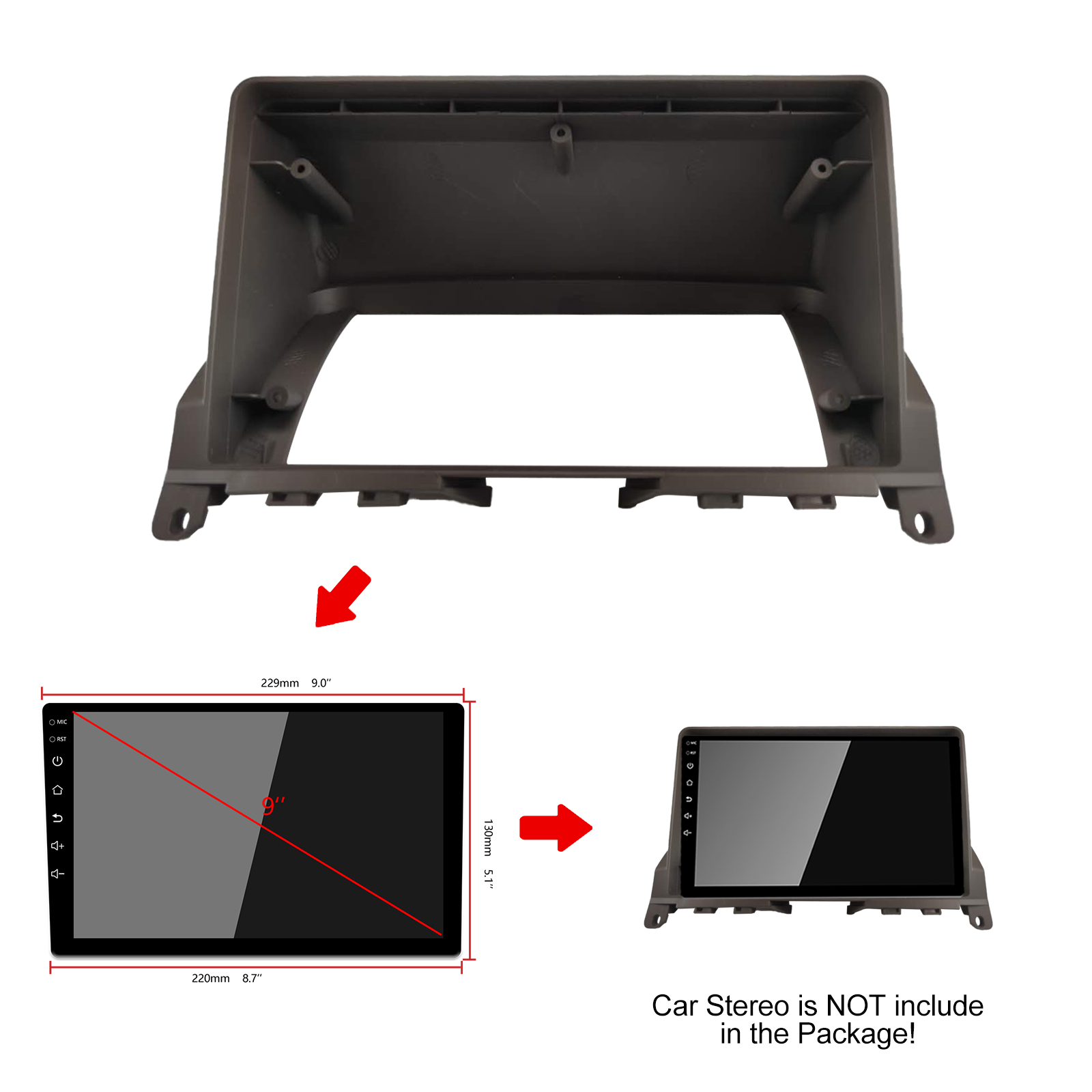 1dinCar DVD Frame Facia Panel 9inch For Mercedes-Benz C-Class C180 C200 C230 C240 C280 C300 2009 10 12 13Double Din Radio Player