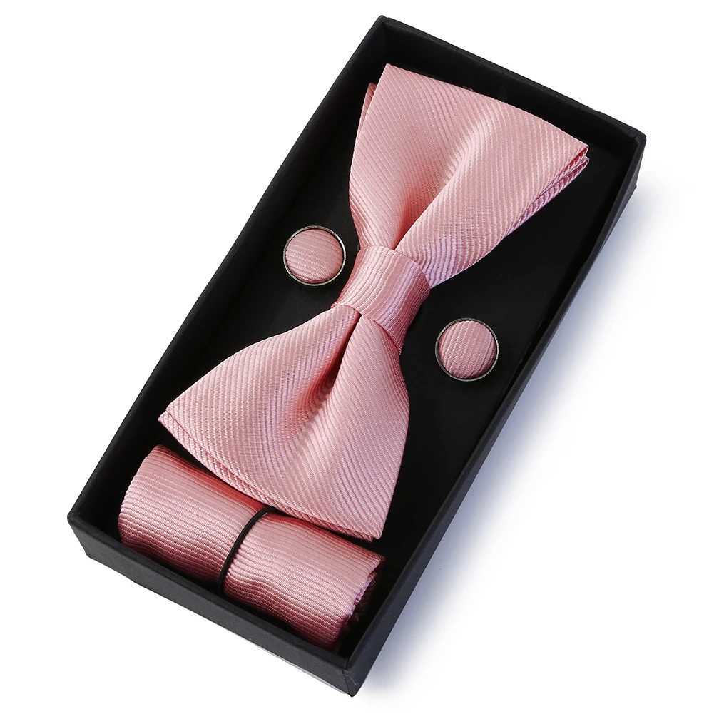 HUISHI Classic Black Bowtie Bow Ties For Mens Butterfly Bowknot Pocket Square Cufflinks Suit Set Bussiness Accessories Gift BoxX241109