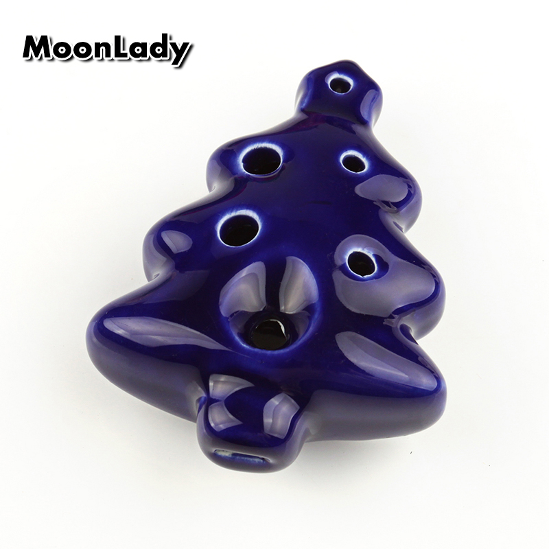 4 Colors Ocarina 6 Hole Small Christmas Tree Ocarina Alto C Tone Beginner Ocarina Tourist Souvenir Teaching Toys Ceramic Pendant