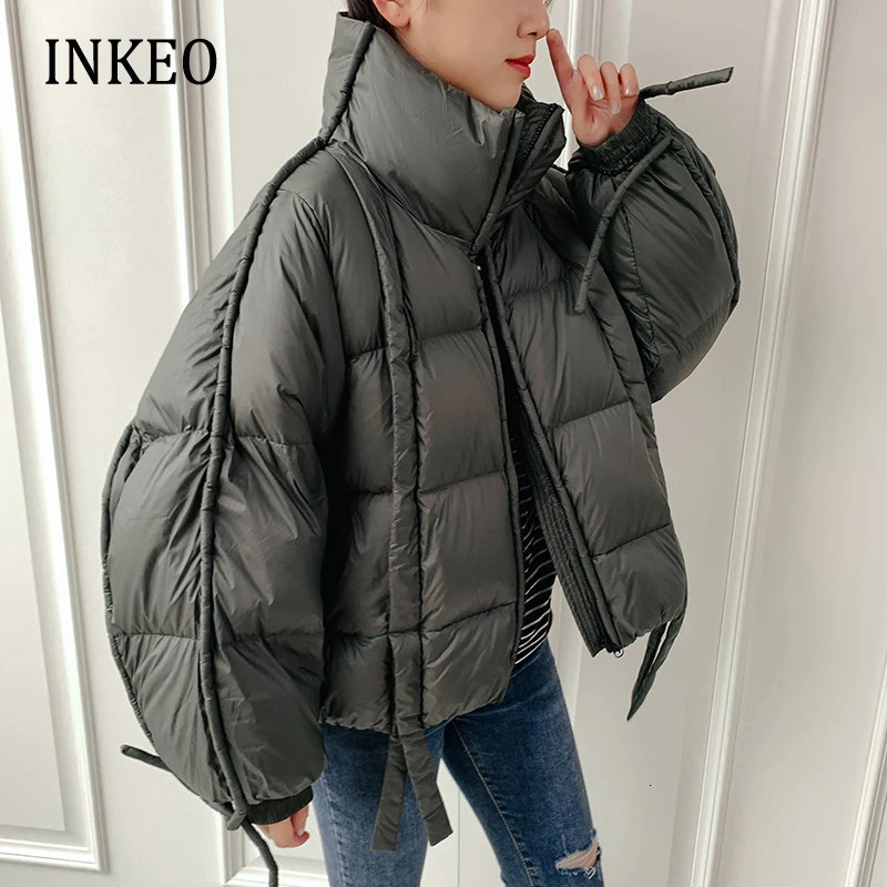 ly ned womens oversized jacket winter fashion lace up puffer jacket turtle neck parkas clothing casual INEKO 2O118 241108