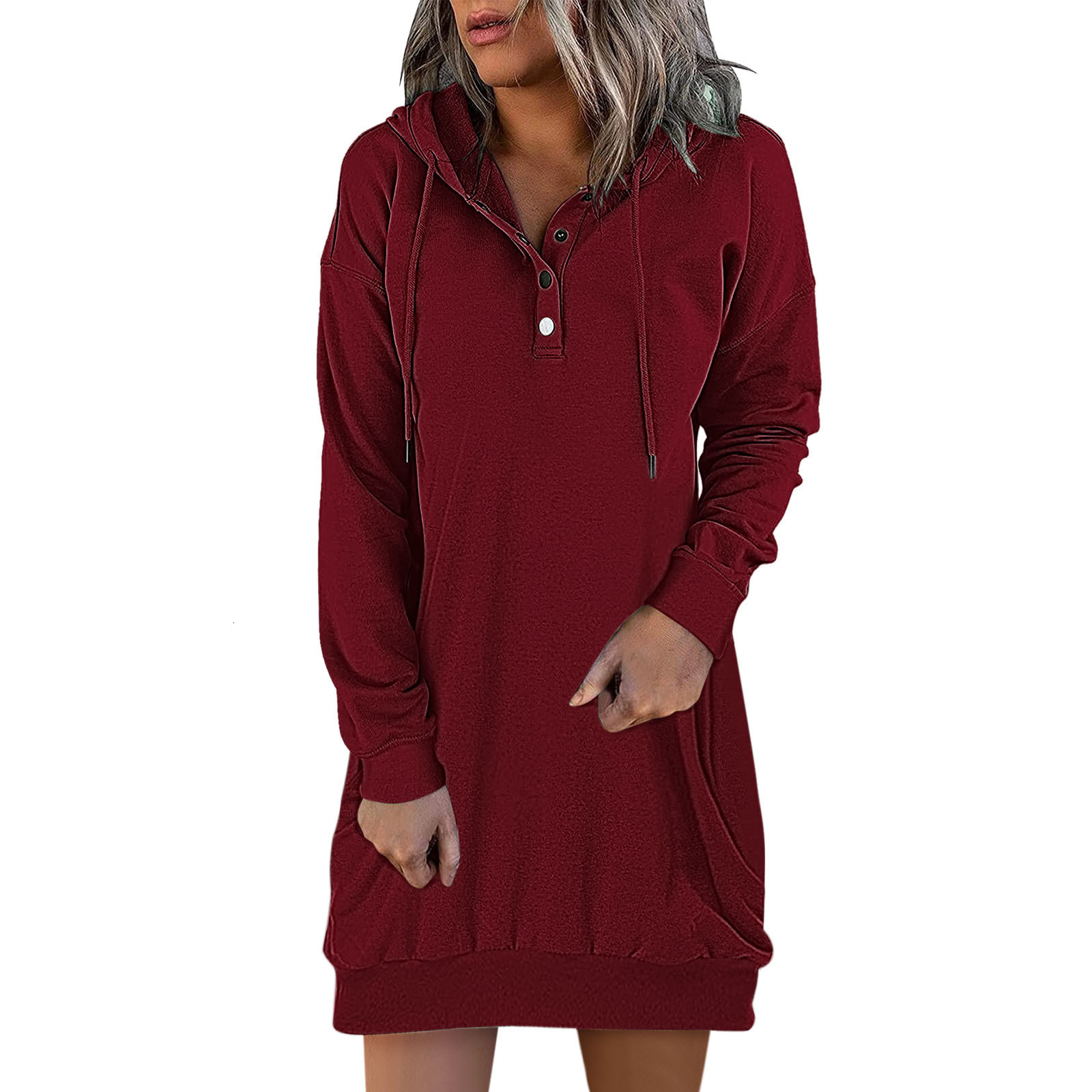 Versatile and fashionable women's solid color () medium to long hooded sweatshirt