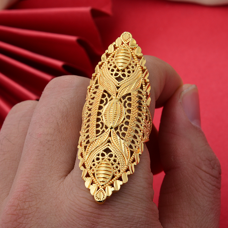 Big Dubai Gold Color Rings For Women Wedding Jewellery Women's Ring For Girls Bridal Wife Gifts African Dubai French